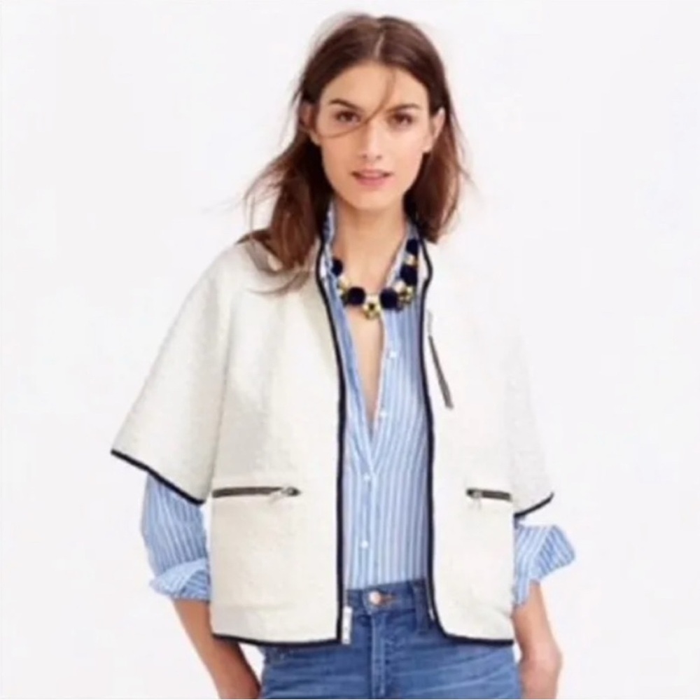 J. Crew Quilted Short Sleeve Preppy Jacket French Girl Chic Zip Up White M